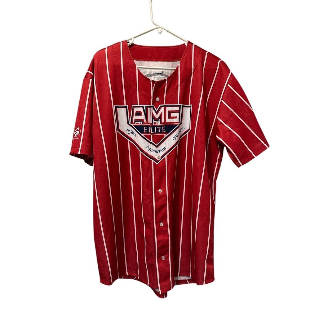 Rare Smack Sportswear Baseball Jersey Mens XL Red Button Up‎ AMG Elite Stone 55